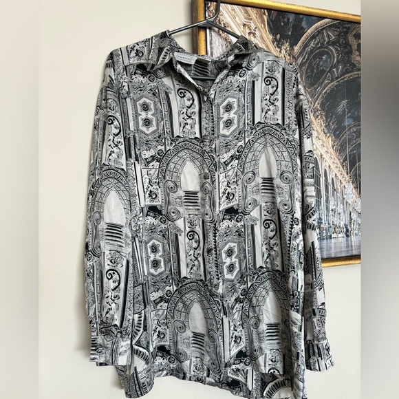 Unique Vintage 100% silk Long Sleeve shirt size L - Picture 2 of 6